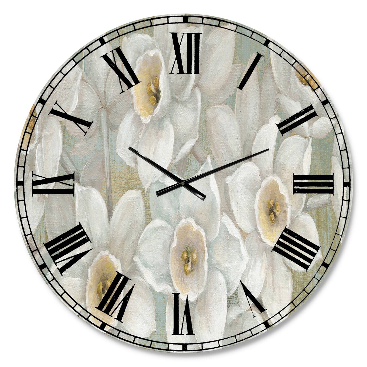 Designart 'Pure Pastel White Flowers Traditional Wall Clock